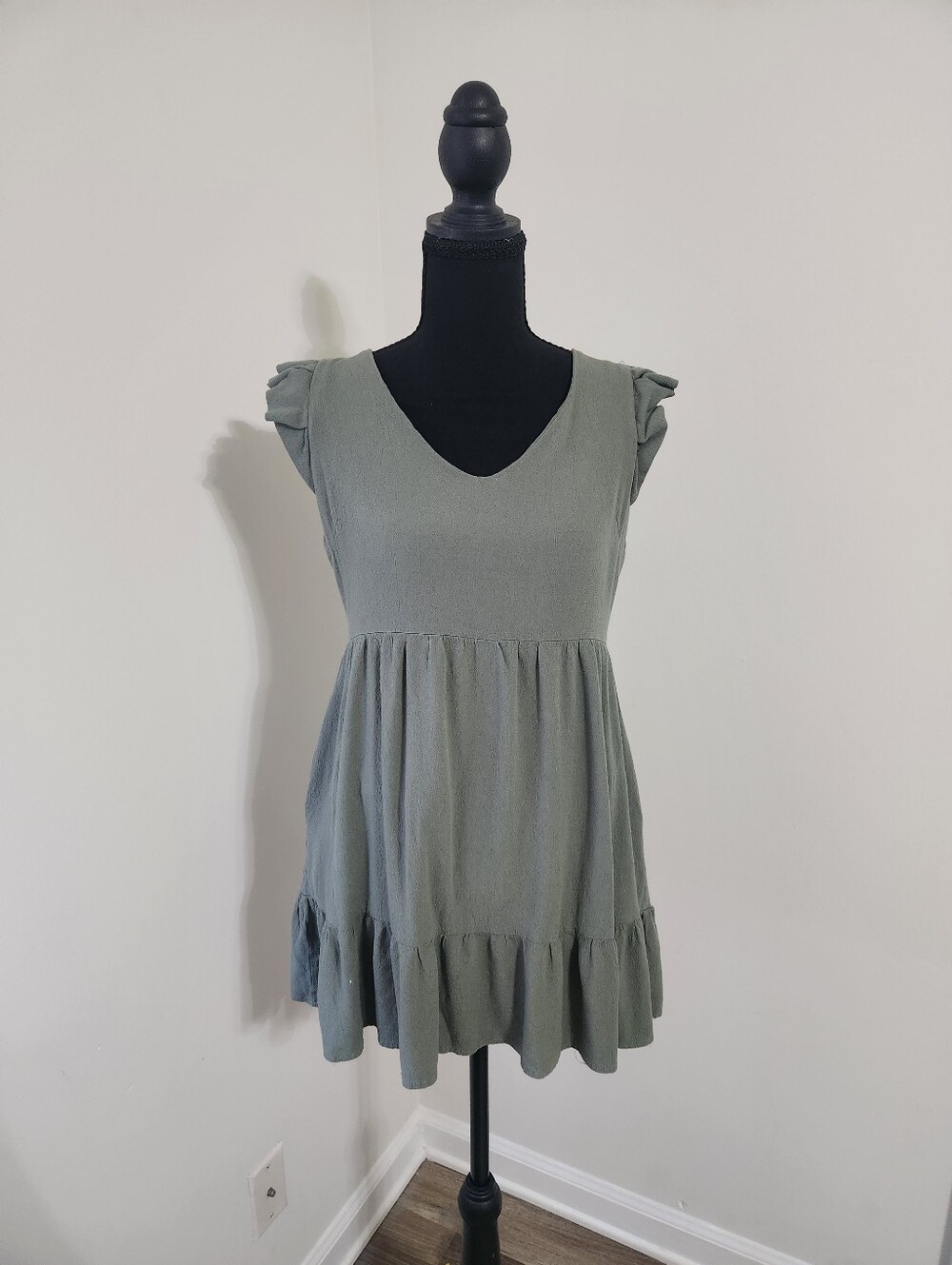 Women’s Sage Green Ruffle Sleeve V-Neck Mini Dress